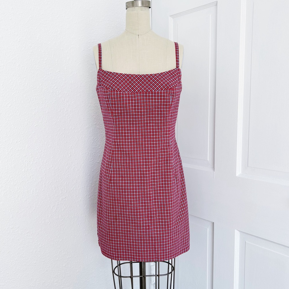 Vintage 90s strappy plaid mini slip dress, 10